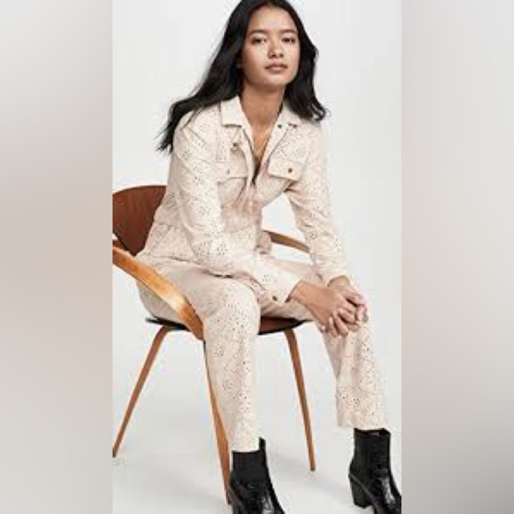 💥Free People Set The Tone Eyelet Jumpsuit Ivory Size UK 10 US 6